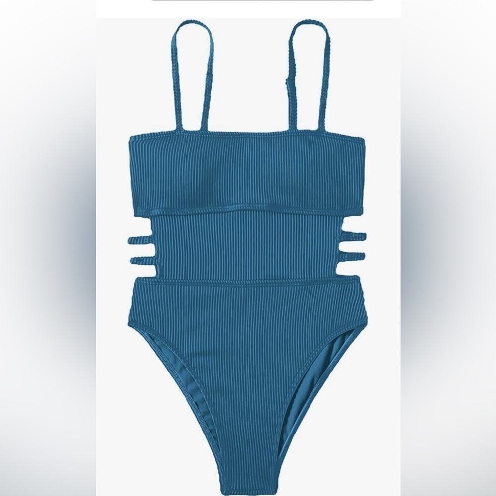 NWT Hilinker Women's Ribbed One Piece Swimwear Cutout Tummy Control Bathing Suit - Picture 3 of 7